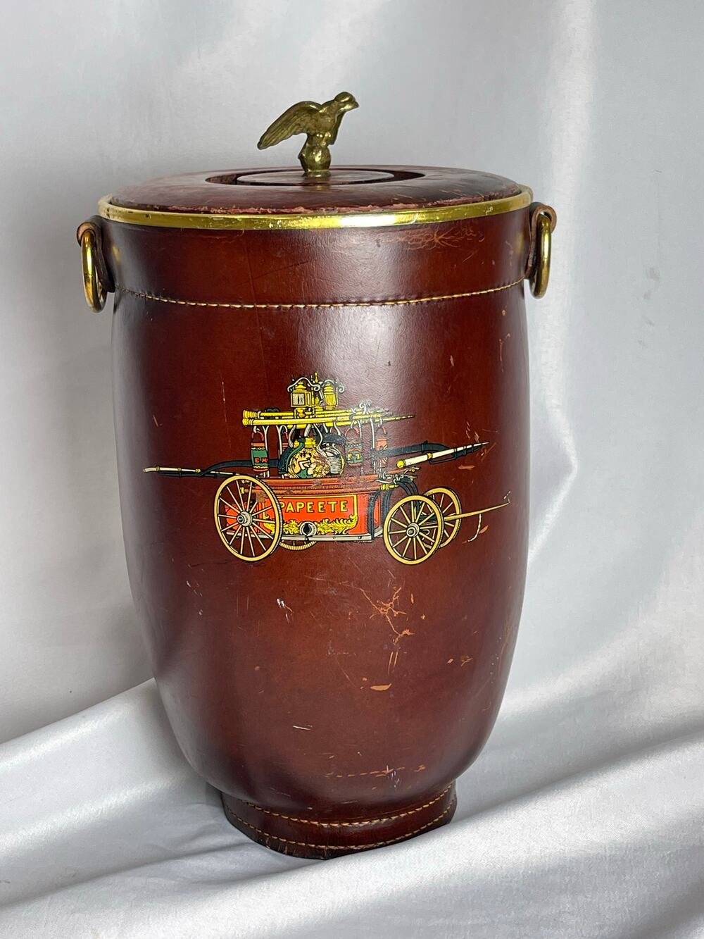 Vintage Loyal Papeete Leather Ice Bucket Reproduction of Fire Bucket 18" tall